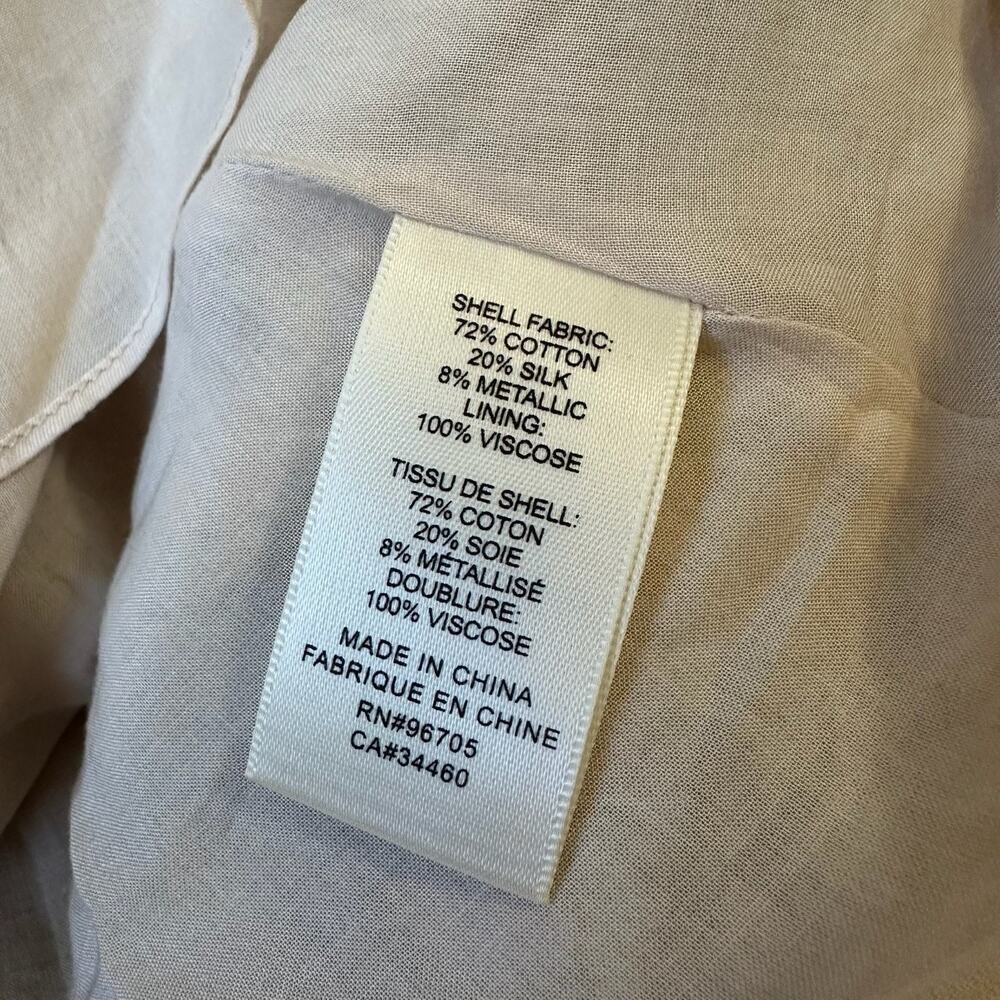 REBECCA TAYLOR Dress Cream Floral Silk Ruffled Smocked Metallic Party - Picture 9 of 12